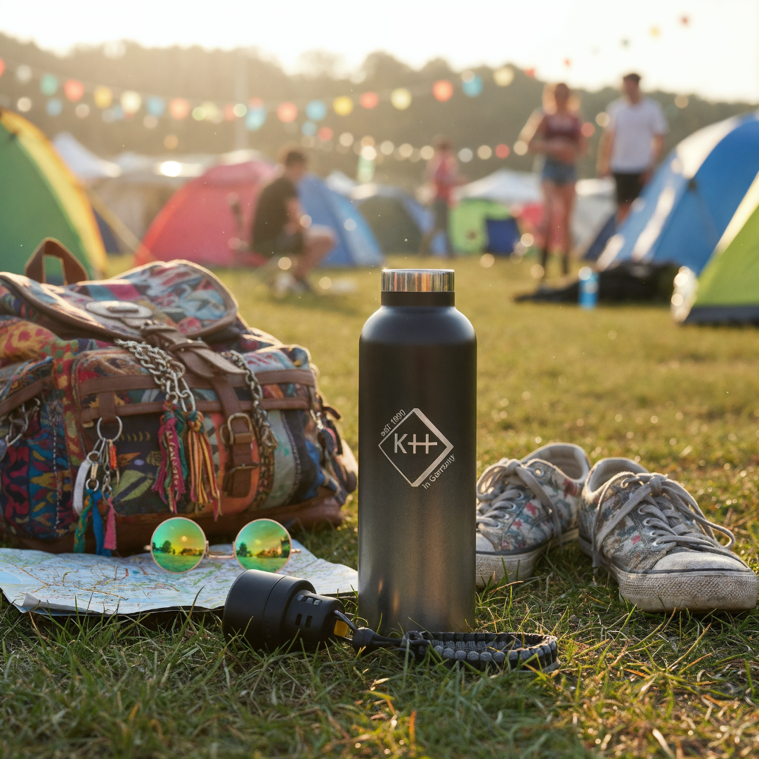 Survival-Trinkflasche mit Alarm schwarz