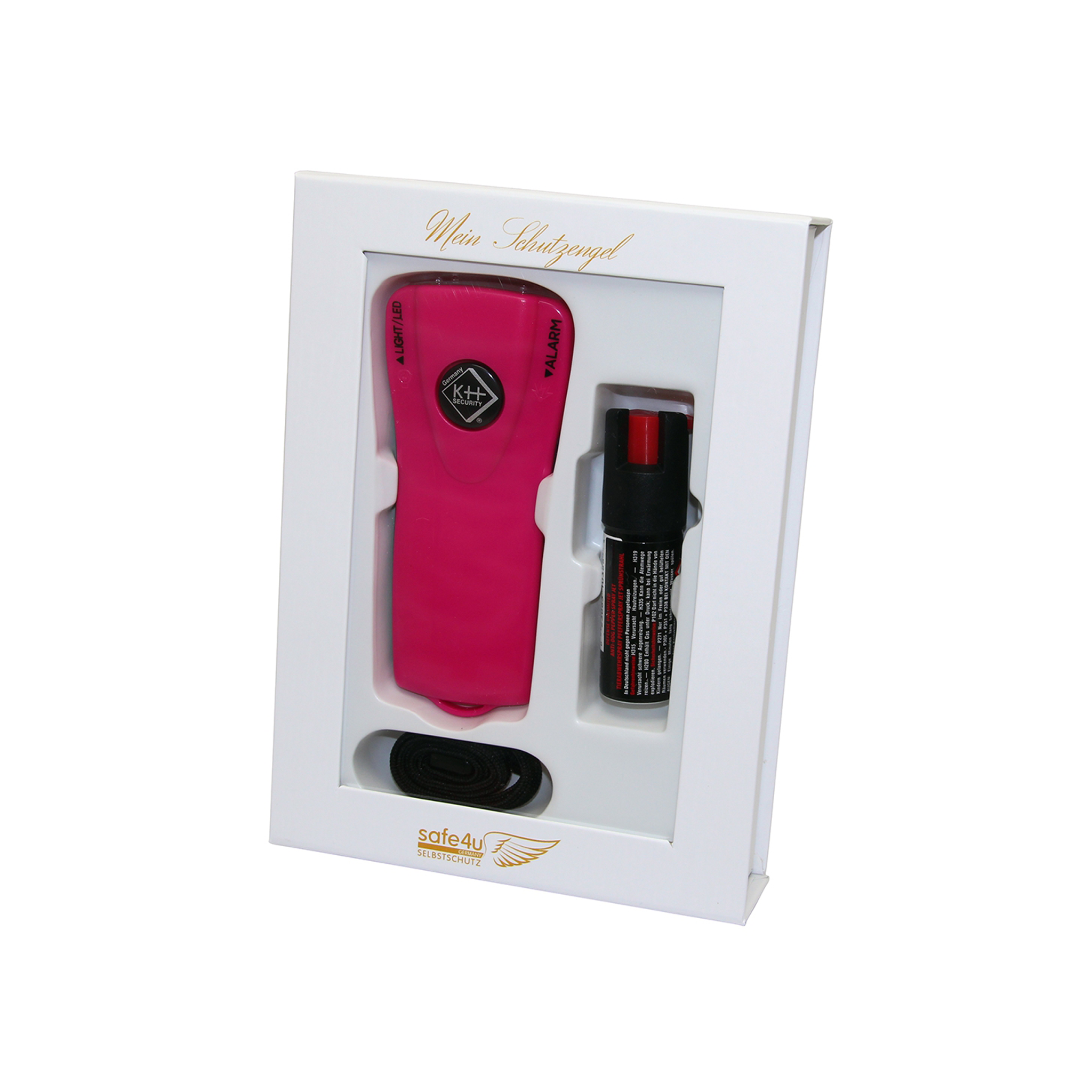 Geschenkbox: Alarm-Taschenlampe magenta + Pfefferspay Jet Protect